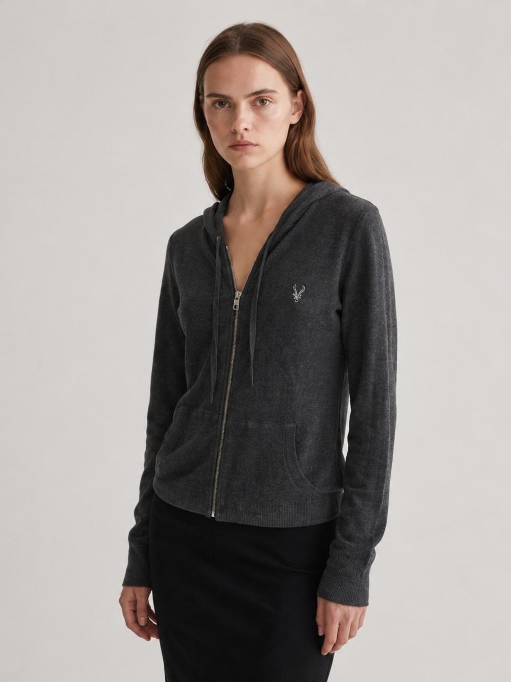 All Saints Charcoal Gray Zip Up Hoodie Size XS Knit Designer Lounge Minimalist